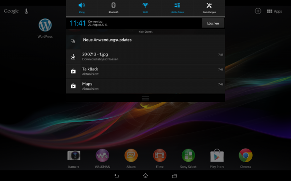 Sony Xperia Z Tablet - neue Notificationsbar